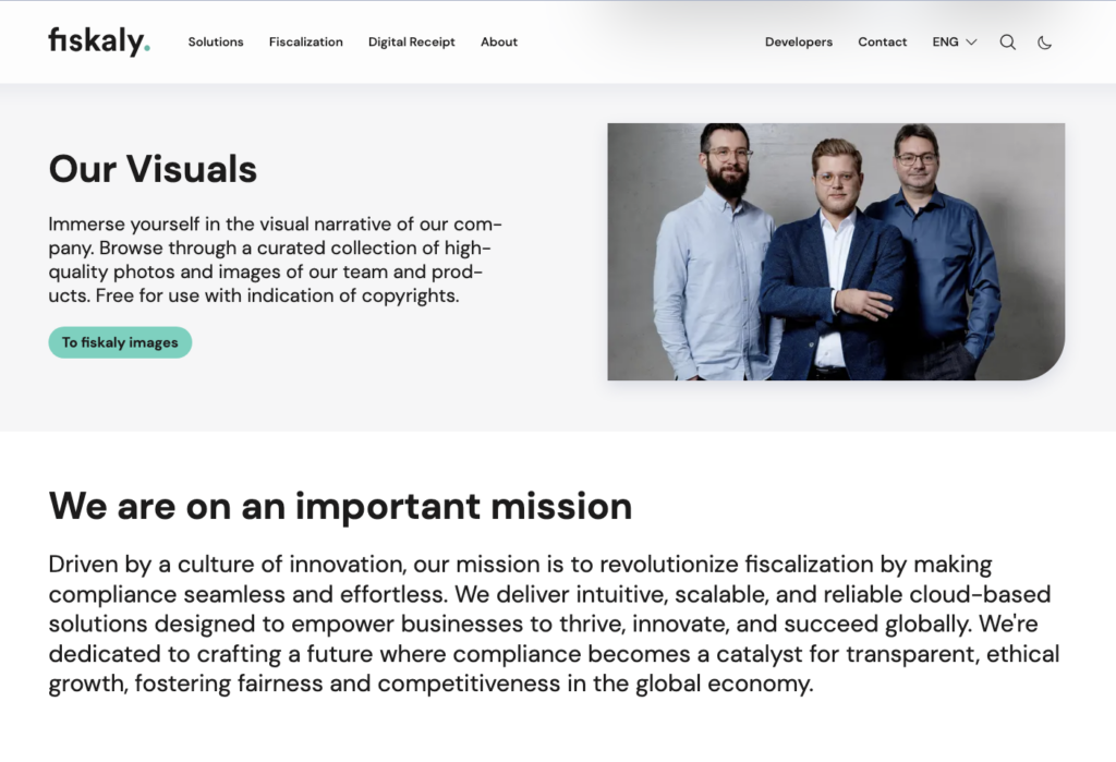 Screenshot Fiskaly Mission statement